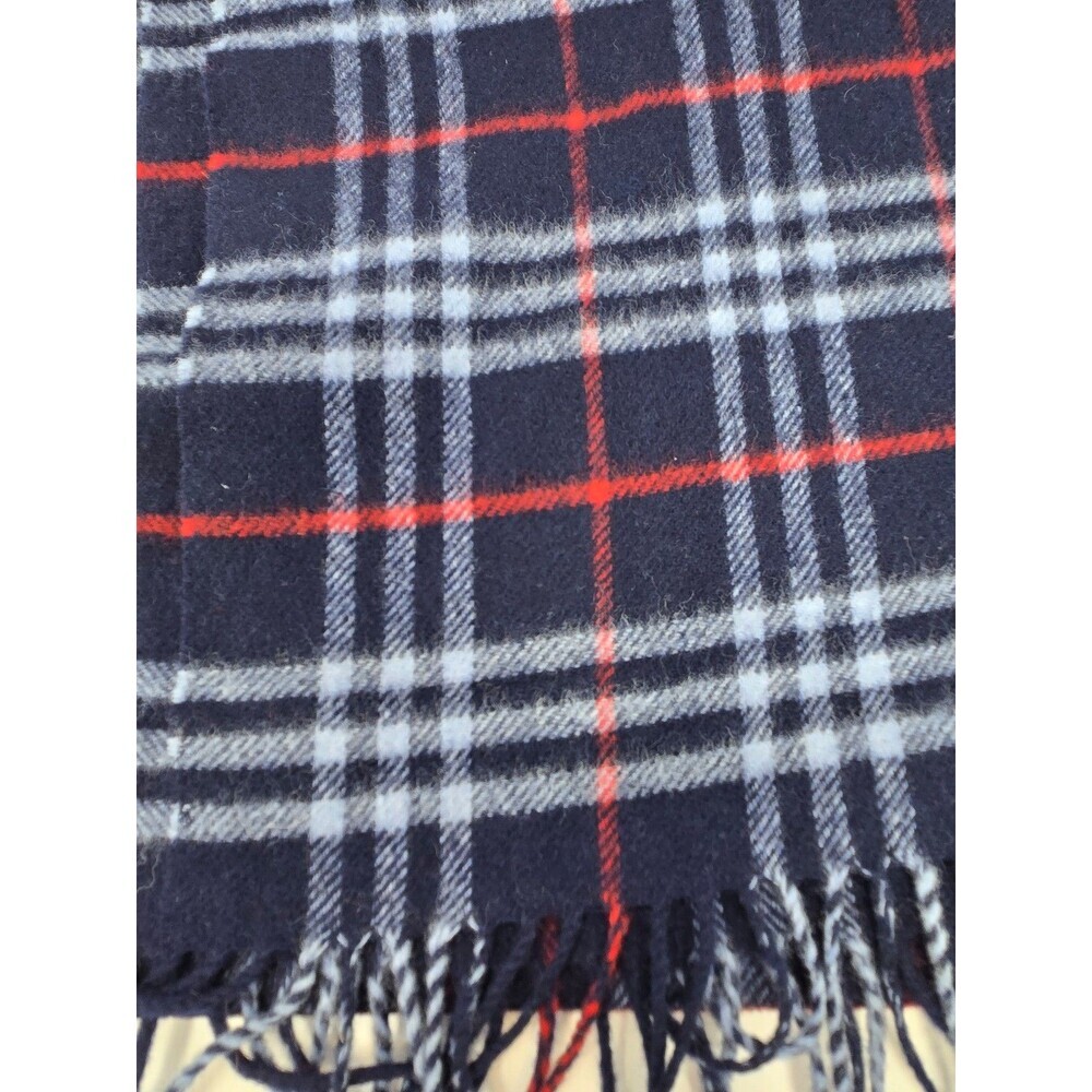 VINTAGE BURBERRYS OF LONDON AUTHENTIC BLUE RED PLAID LAMBSWOOL UNISEX OS 1990s - Picture 6 of 12